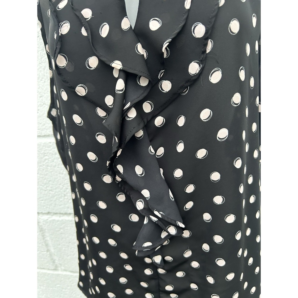 Elle Black White Polka Dot Ruffle Neck Sleeveless Blouse Top XXL Peach Lightet - Picture 2 of 7